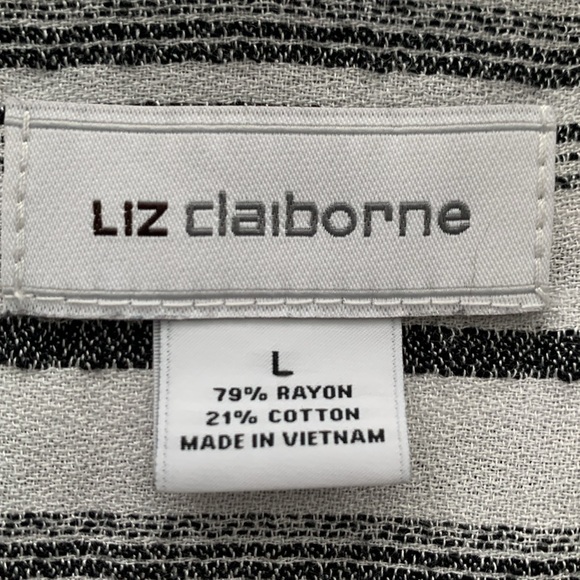 LIZ CLAIBORNE FAUX WRAP SURPLICE STRIPED TOP - Picture 6 of 6